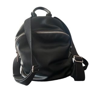 Armani Exchange Black Leather Backpack Silver Hardware Adjustable Straps